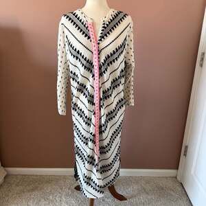 Summum Woman Black & White Geometric Embroidered Maxi Dress Kaftan Size 40